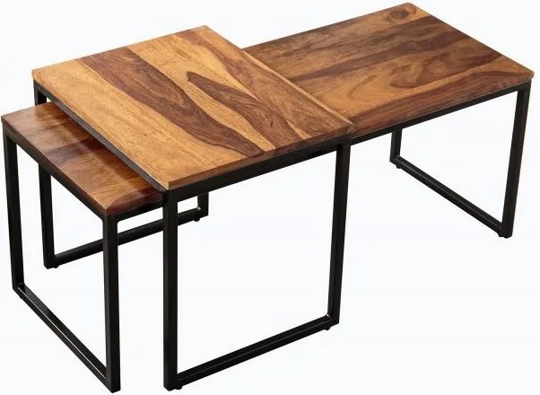 Set de 2 masute design industrial Elements Long Sheesham