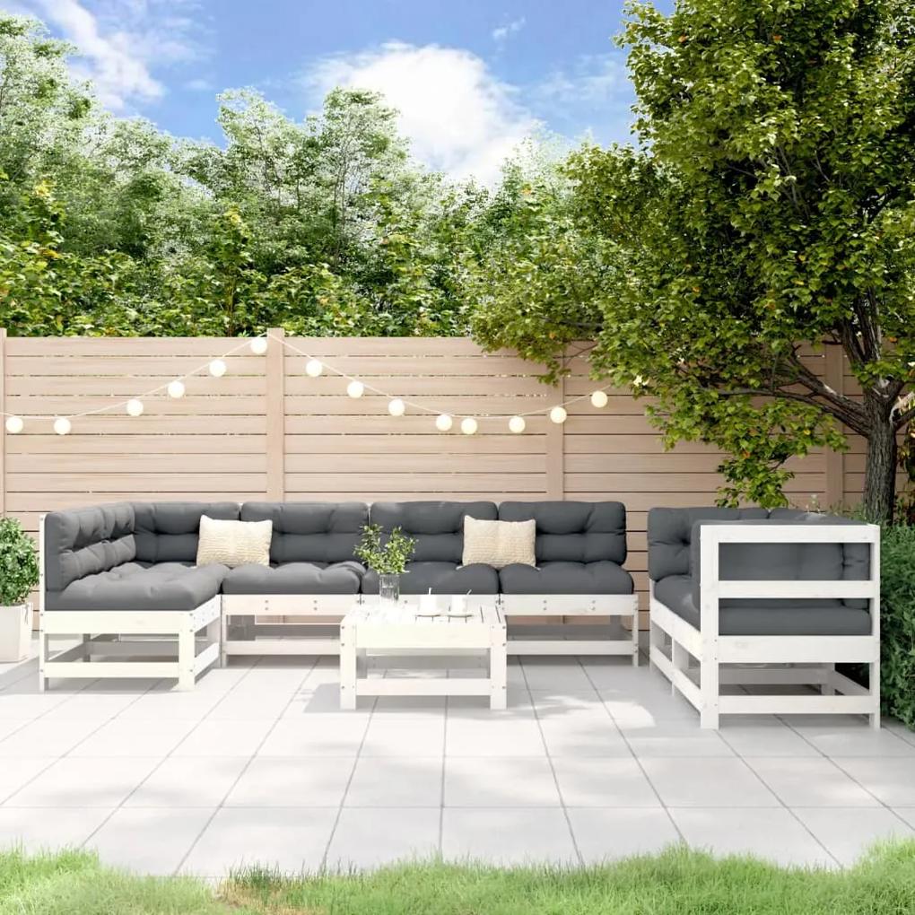 3186453 vidaXL Set mobilier relaxare grădină, 8 piese, alb, lemn masiv de pin
