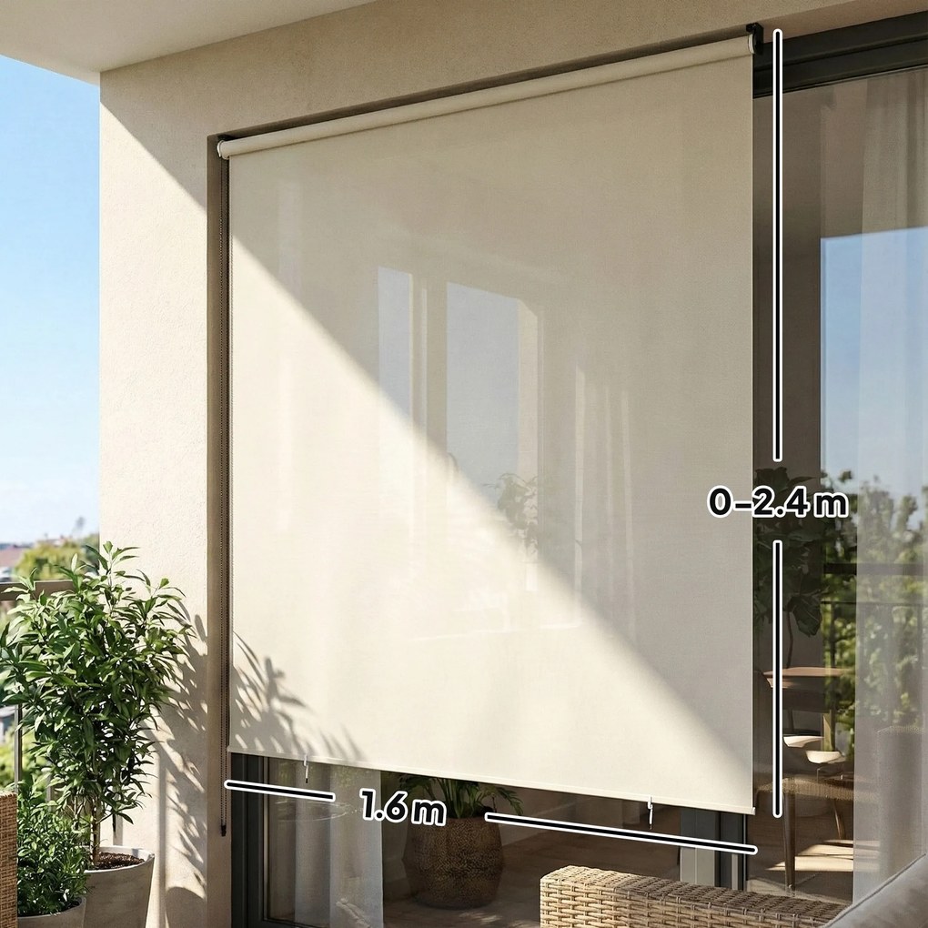 Outsunny Roletă exterioară rulou 2,4 x 1,6 m roletă opacă verticală protecție vizuală retractabilă impermeabilă, anti-UV30+, crem | Aosom Romania