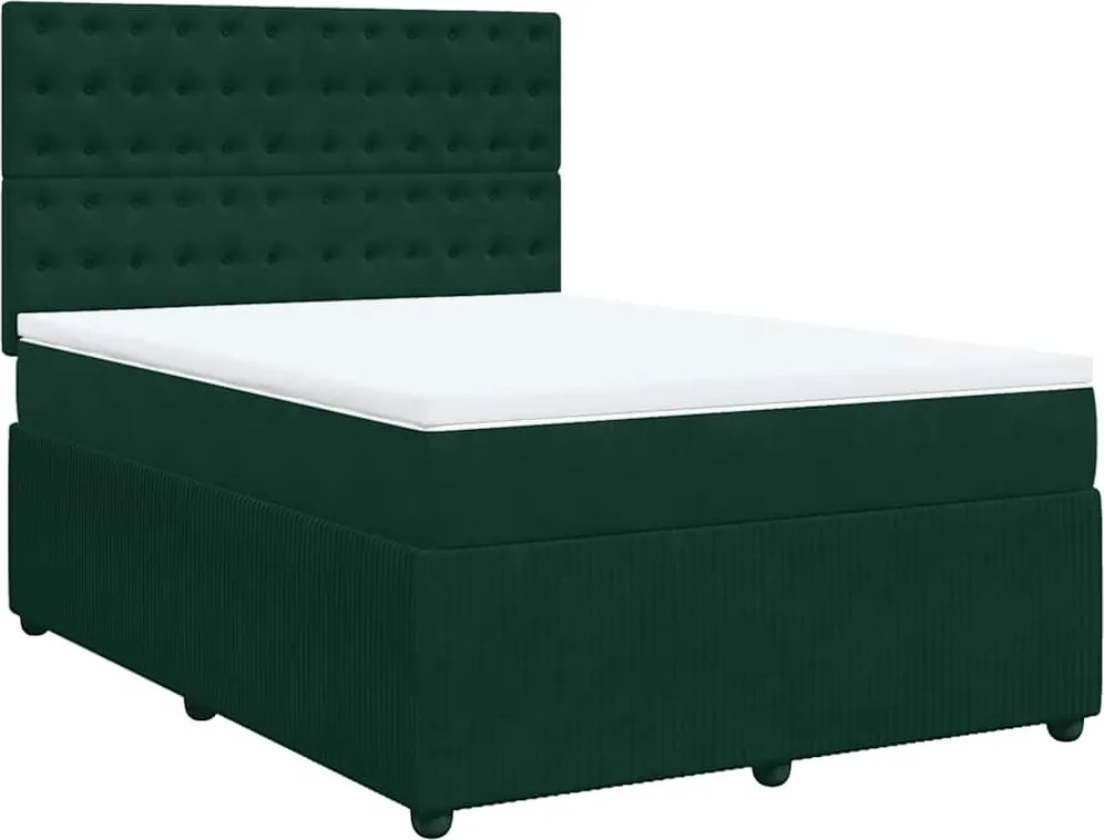 vidaXL Pat box spring cu saltea, verde închis, 140x200 cm, catifea