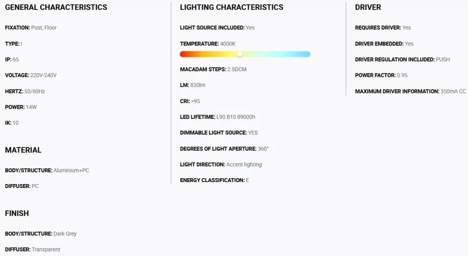 Mini Stalp LED iluminat exterior simetric 360º IP65 RUSH 25cm 4000K DALI