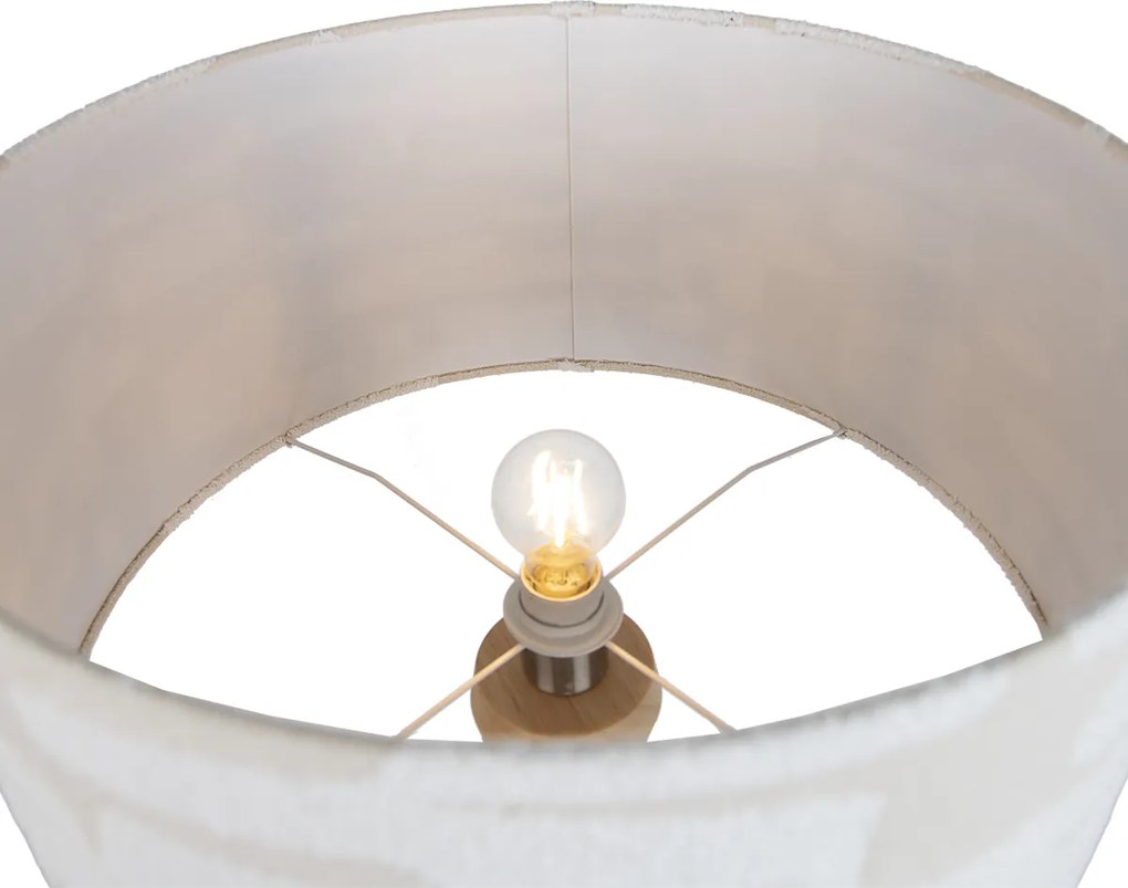 Lampă de podea cu trepied din lemn cu abajur alb și bej cu dungi 50cm - Lou