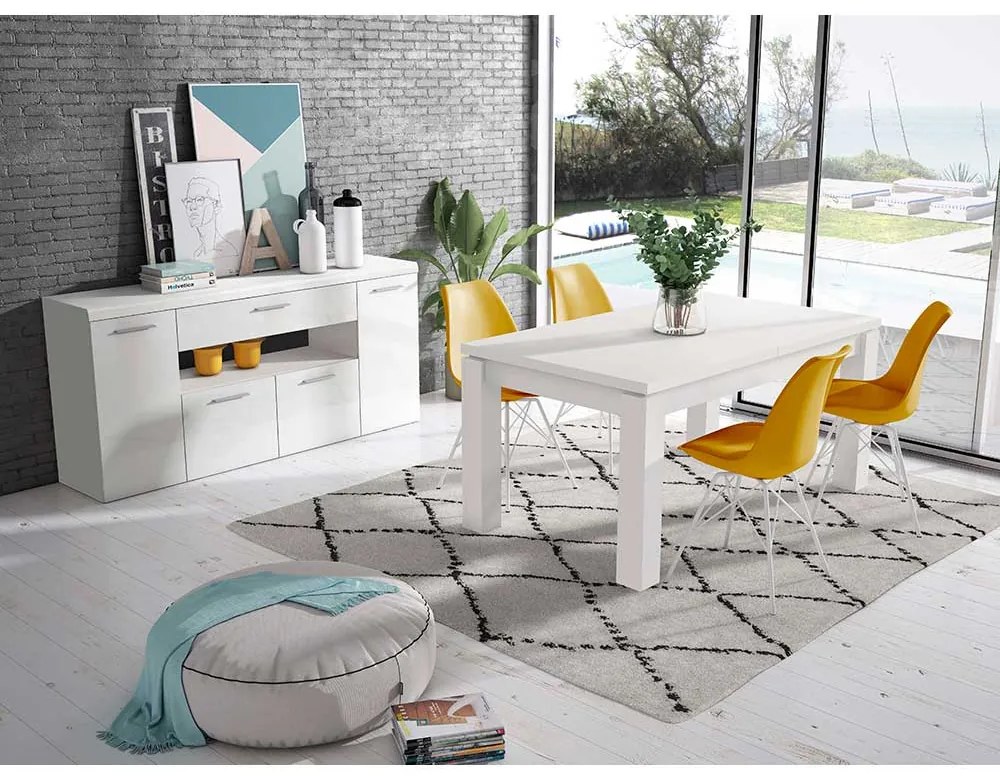 COMODA BRANCO, 179.4X41.3X85 CM, 4 USI, 1 SERTAR, CULOARE ALB, FRONT MDF, PAL