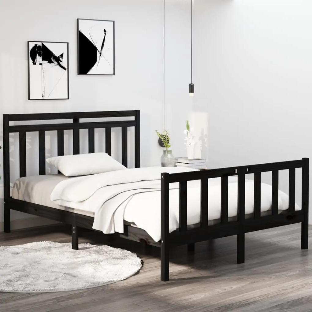 3105359 vidaXL Cadru de pat dublu, negru, 135x190 cm, lemn masiv