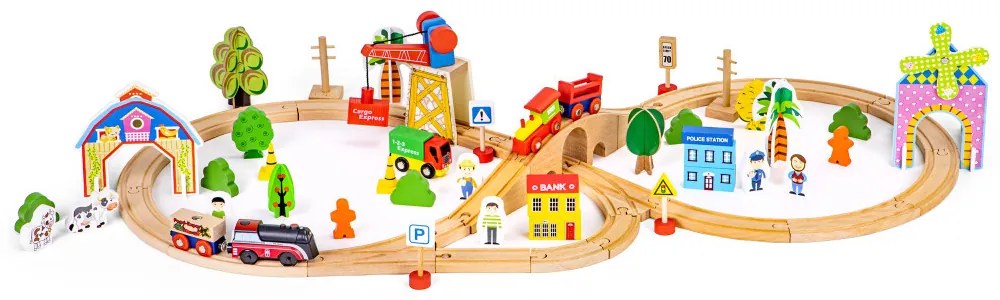 Set de trenuri din lemn 74 buc