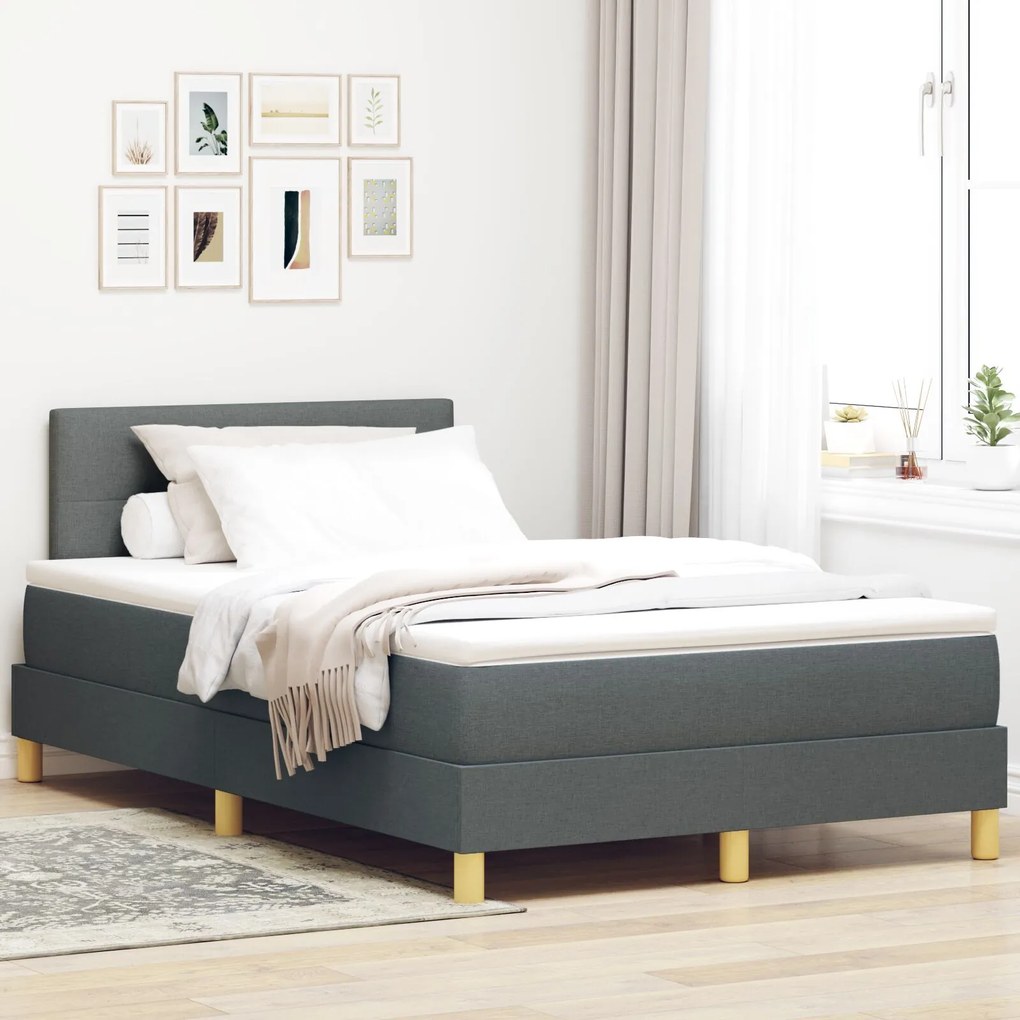 vidaXL Pat cu arcuri și saltea gri închis 120x190 cm țesătură