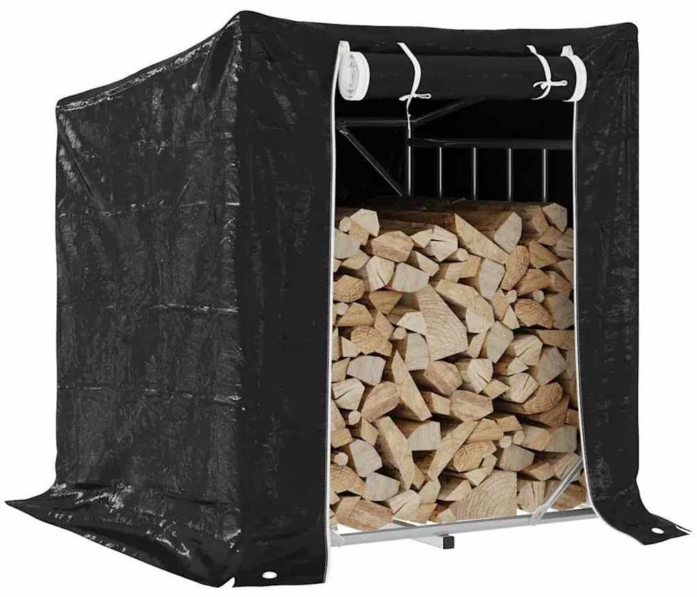 vidaxL Raft pentru lemn de foc cu capac de ploaie otel galvanizat