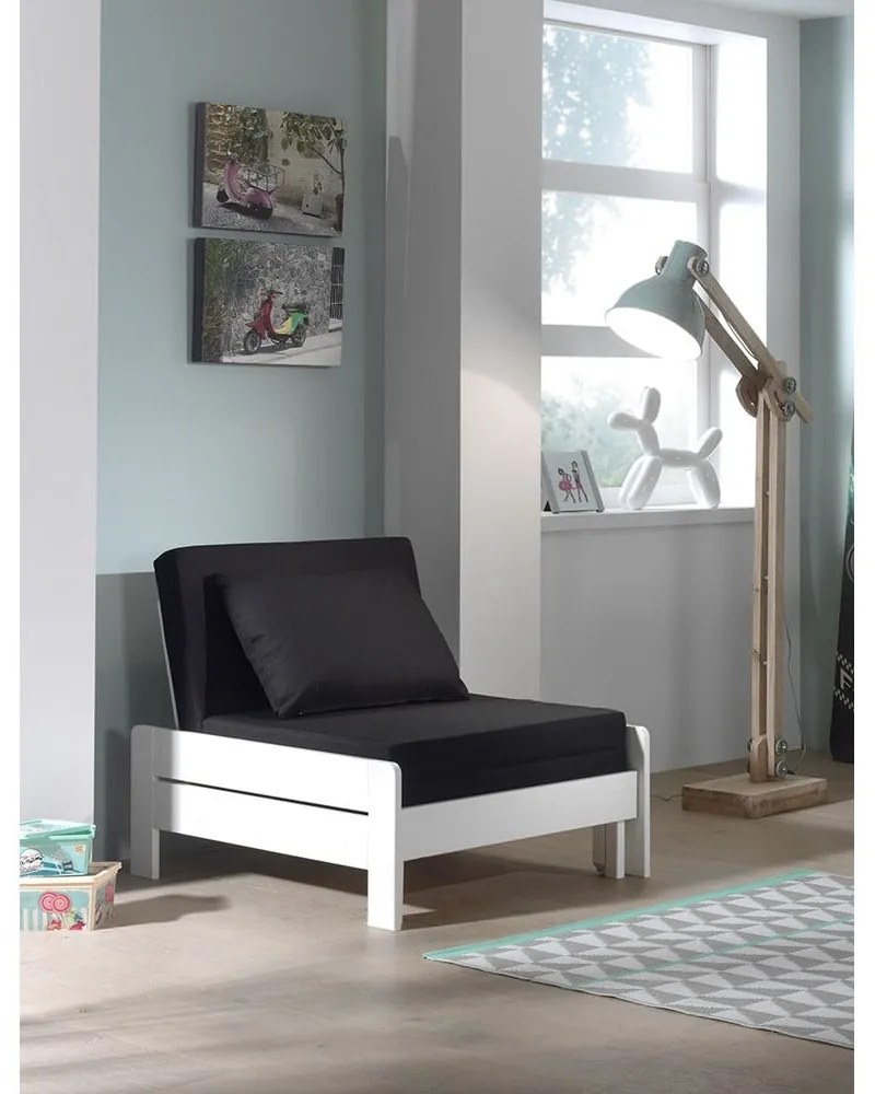 Pat pentru copii alb înalt din lemn masiv de pin cu spațiu de depozitare 90x200 cm PINO – Vipack