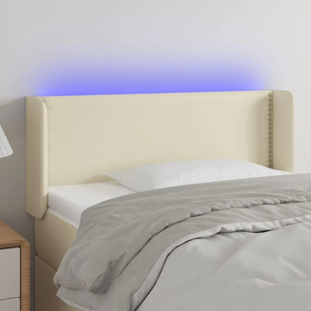 3123182 vidaXL Tăblie de pat cu LED, crem, 103x16x78/88 cm, piele ecologică