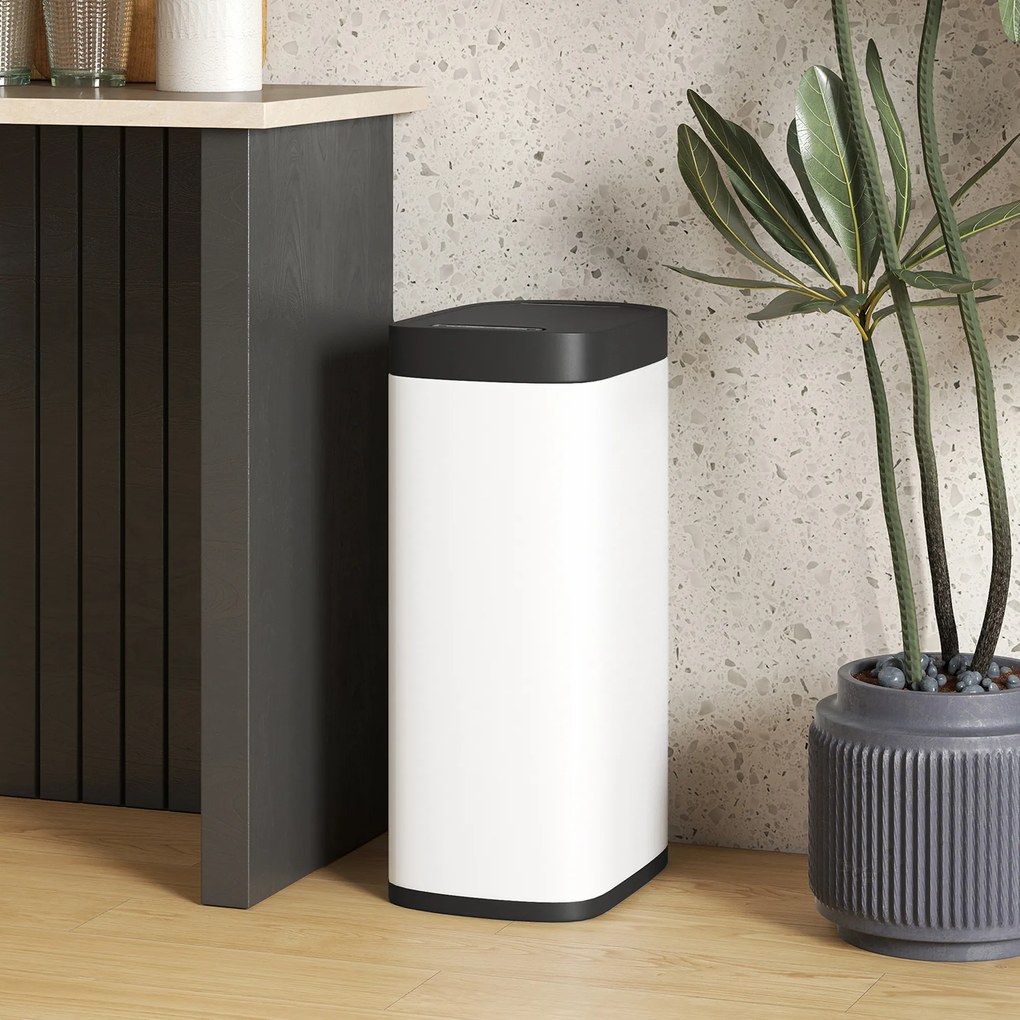 HOMCOM Coș de gunoi de bucătărie automat 50 L, coș cu senzor de mișcare, funcționează pe baterii, 26,5x35,5x68 cm, crem | Aosom Romania