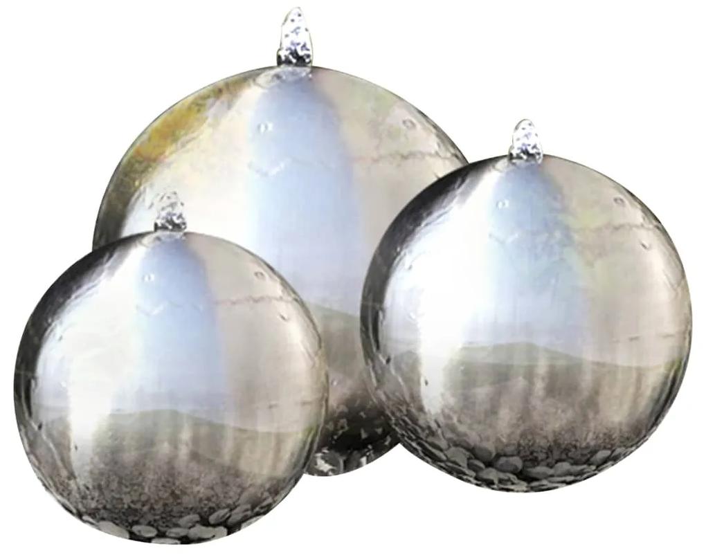 Fantani sferice de gradina cu LED-uri, 3 piese, otel inoxidabil