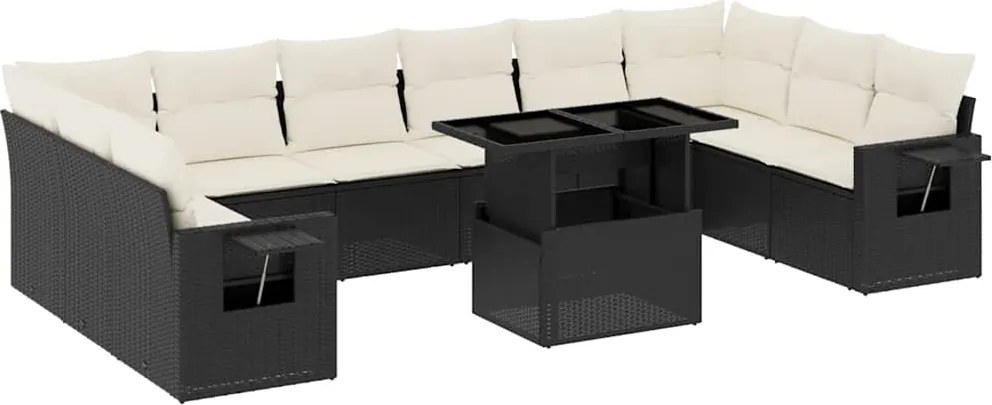 vidaXL Set canapele de grădină cu perne, 11 piese, negru, poliratan