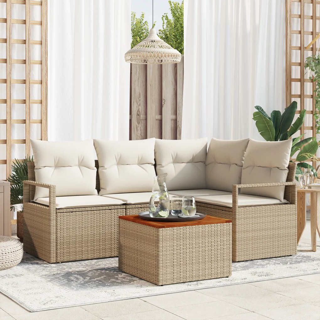 vidaXL Set de canapele pentru grădină cu pernă 5 pcs Bej Rattan poli