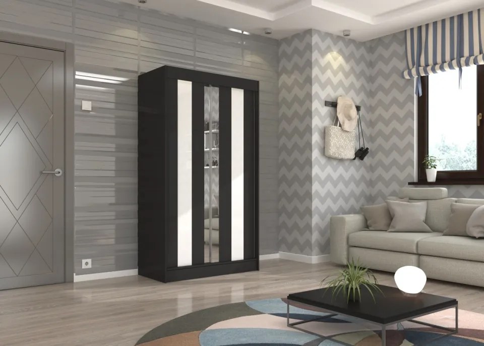 Dulap cu usi glisante si oglinda 120x215 cm, Keita, ADRK Furniture (Culoare: Sonoma / Ciocolată Lacobel)