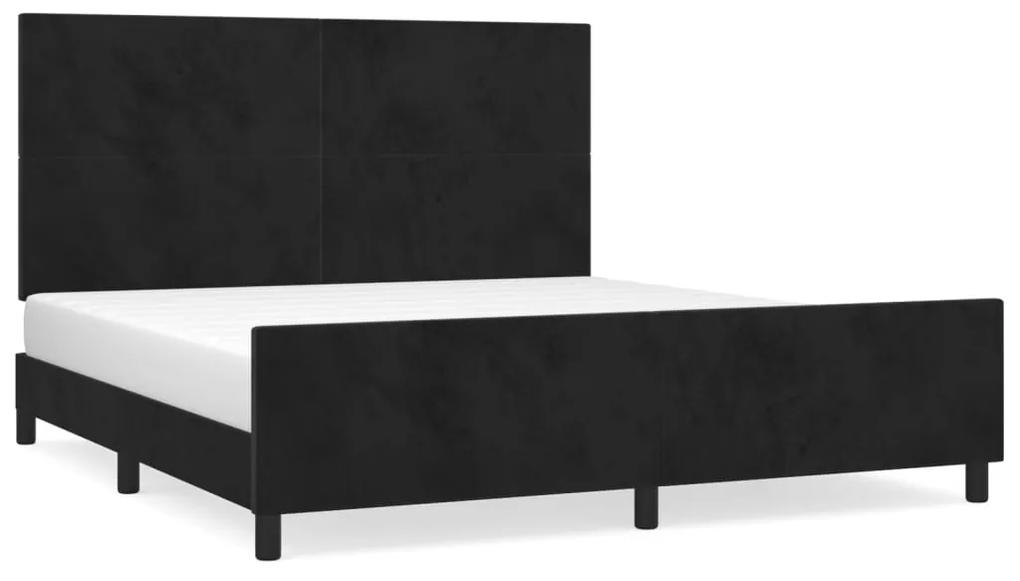 Cadru de pat cu tablie, negru, 160x200 cm, catifea Negru, 160 x 200 cm, Design simplu