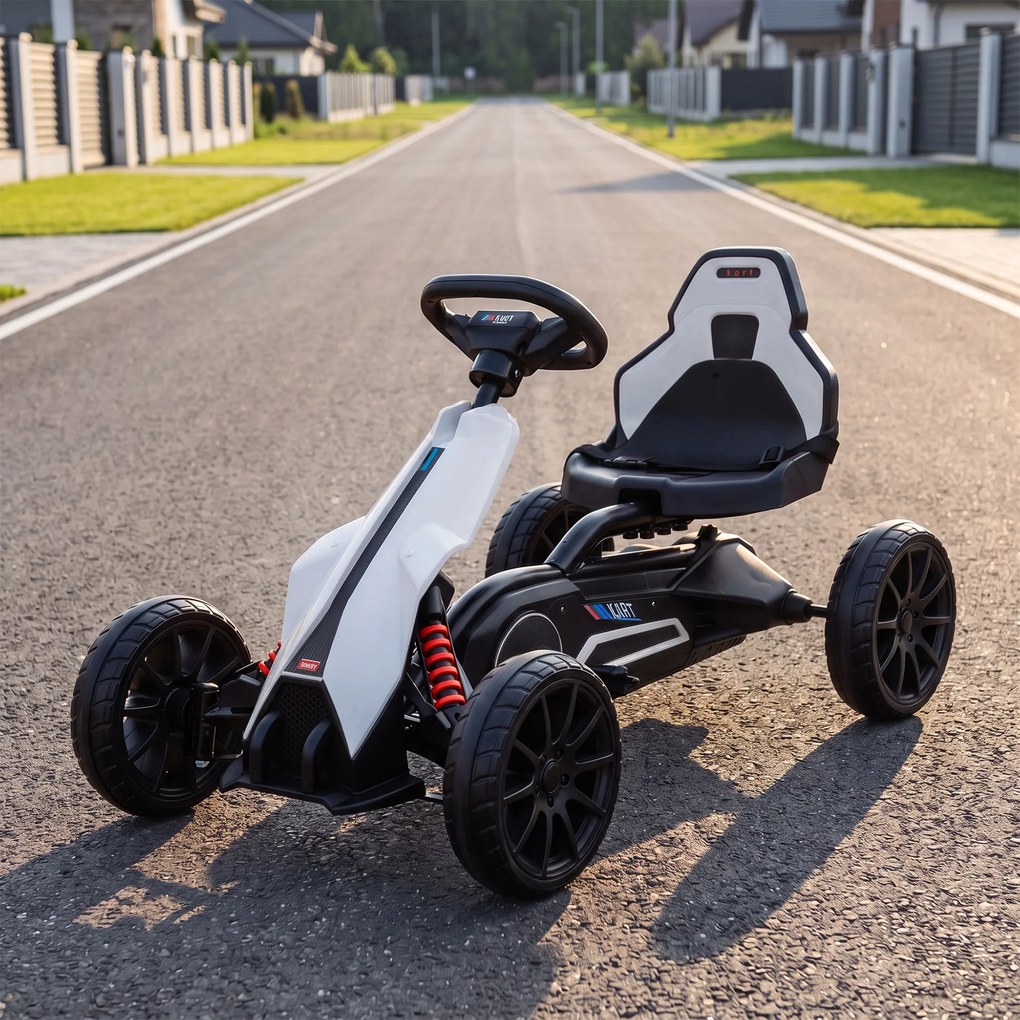 HOMCOM Go-Kart Electric Pentru Copii 3-8 Ani, 3-5 Km/h, Alb | Aosom Romania