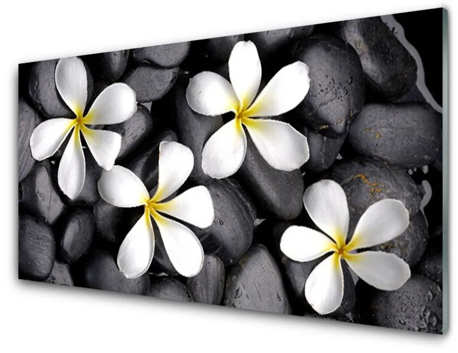 Tablou pe sticla acrilica Flori Floral alb