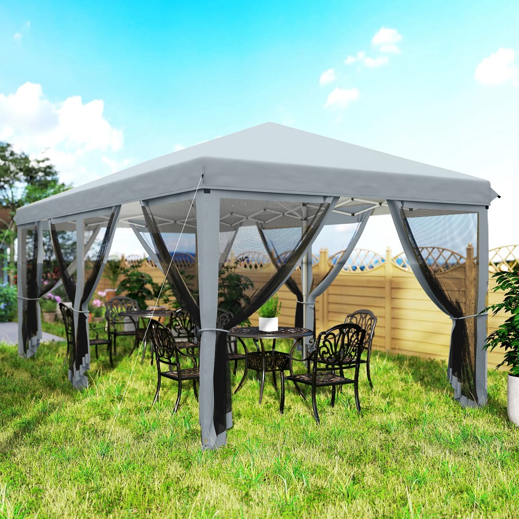 Outsunny Pergolă Pliabilă cu 6 Plase de Țânțari, Pergolă de Grădină cu Structură din Oțel, 591x295cm, Crem Alb | Aosom Romania