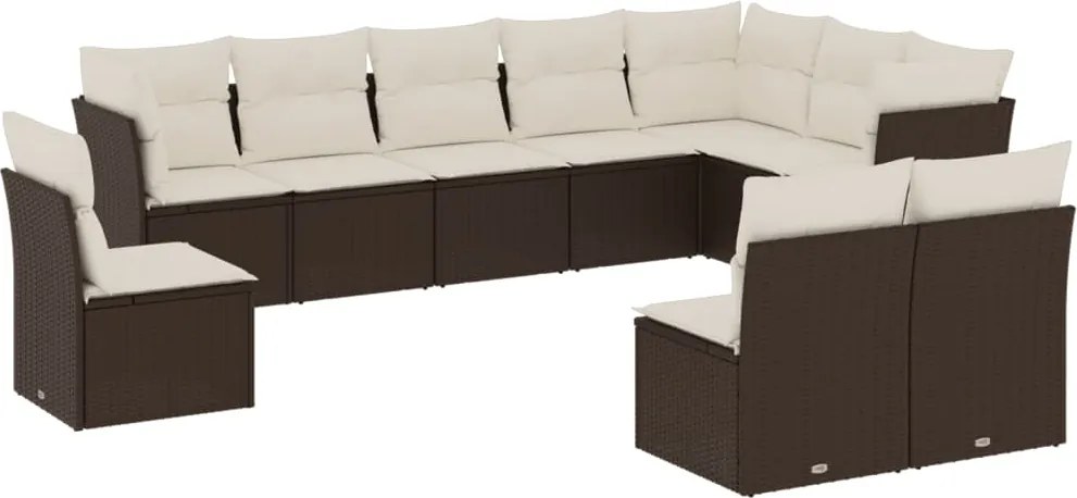 vidaXL Set canapele de grădină cu perne, 10 piese, maro, poliratan