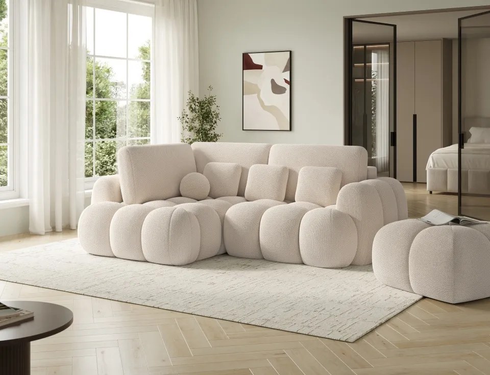 Puf Tapitat Covio 85x85x52 cm, Beige Velvet – Calmora 18