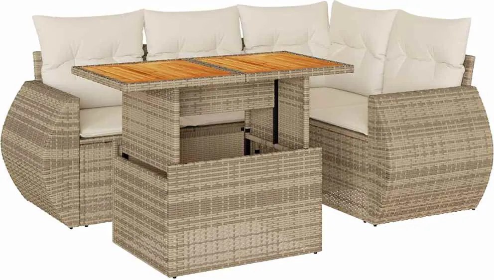 vidaXL Set canapele de grădină cu perne, 5 piese, bej, poliratan