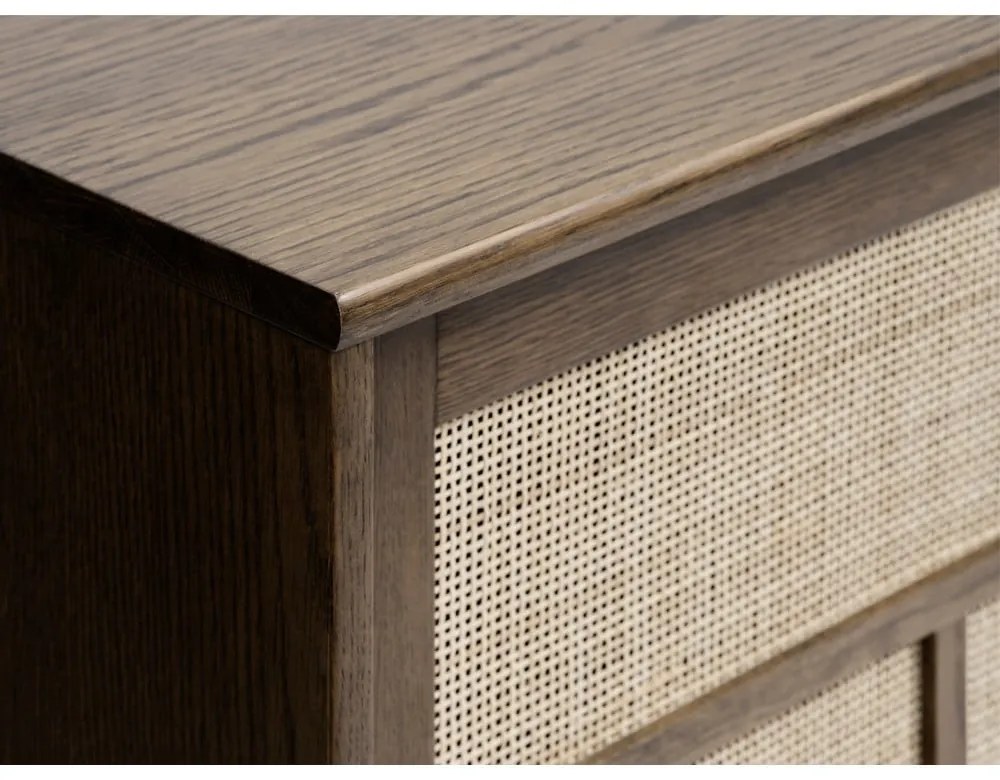 Comodă maro închis joasă cu aspect de lemn de stejar cu ușă glisantă 180x80 cm Barrali – Unique Furniture