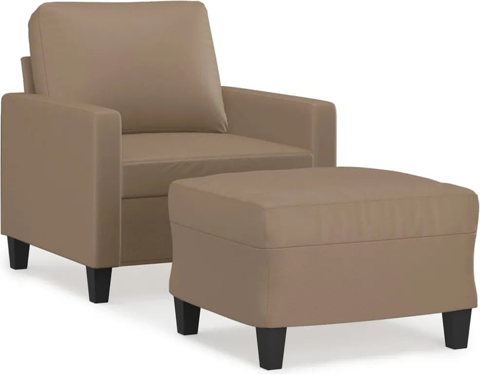 vidaXL Fotoliu canapea cu taburet, cappuccino, 60 cm, piele ecologică