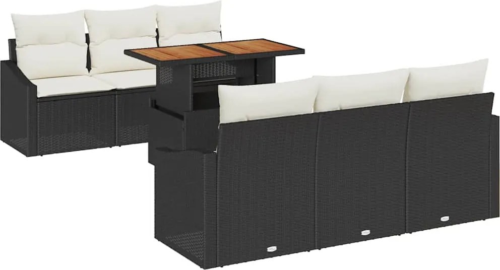 vidaXL Set de canapele pentru grădină 7 pcs Negru Rattan poli
