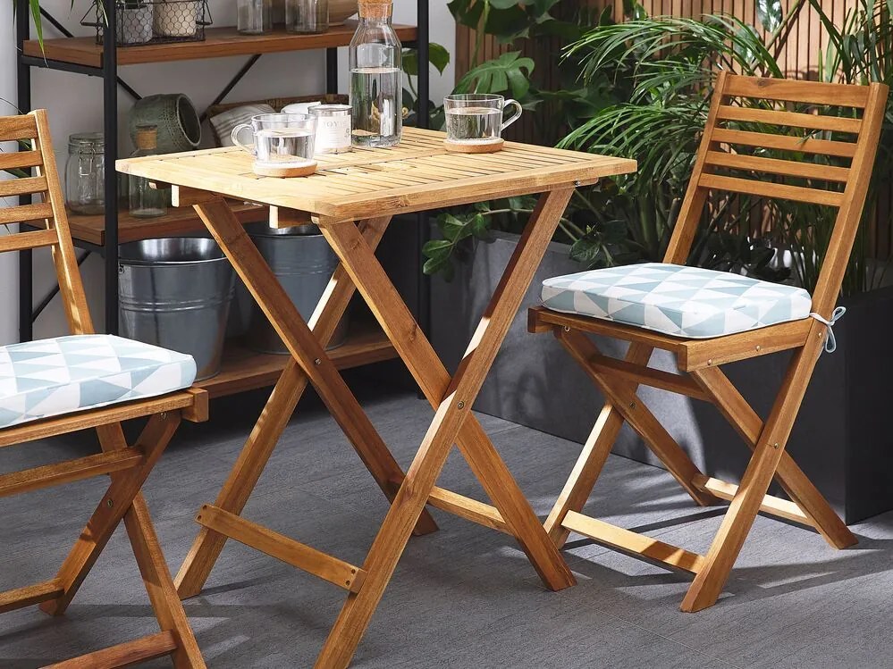 Set Bistro FIJI (masív) (maro deschis) (cu perne albastre). 1019217