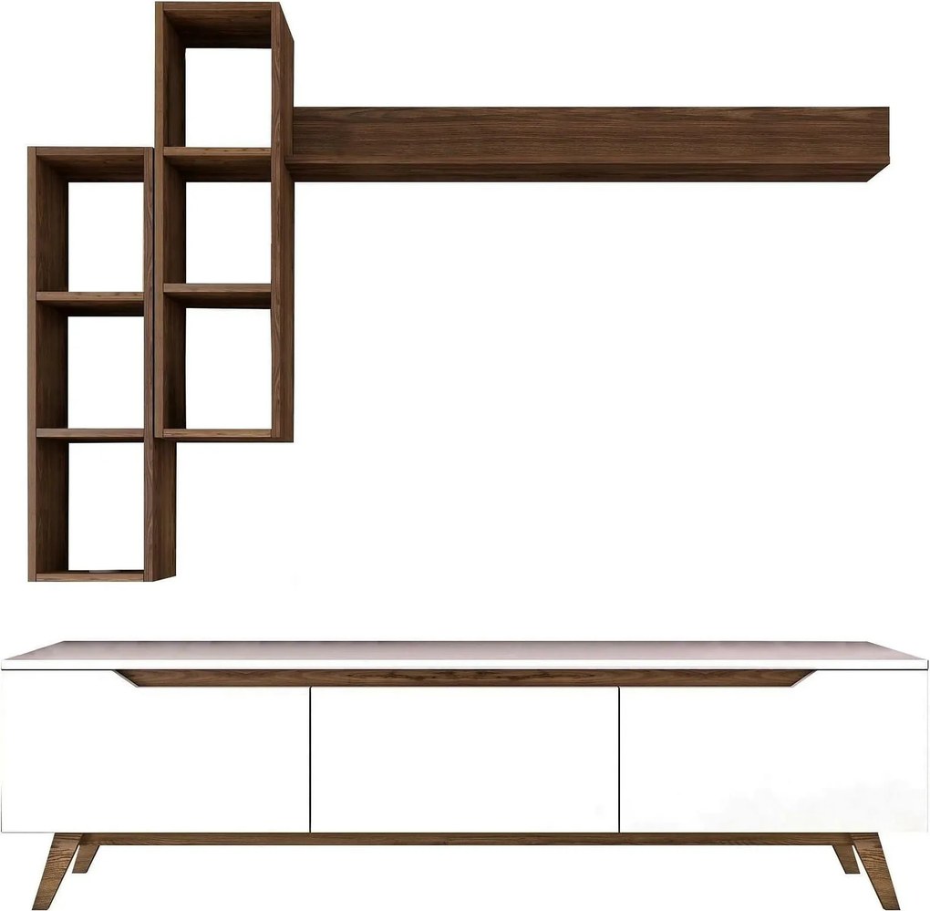 Mobilier living 893RAN1239, alb/nuc, PAL melaminat, 4 piese