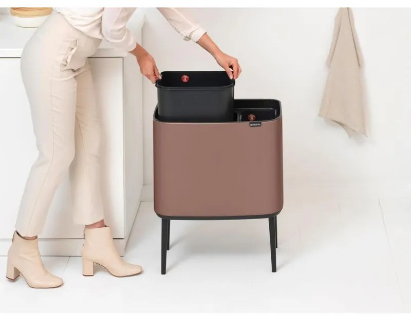 Coș Brabantia Bo Touch 1008856, 11+23 l, Deschidere lină și silențioasă, Deschidere mare, Finisaj satinat, Maro