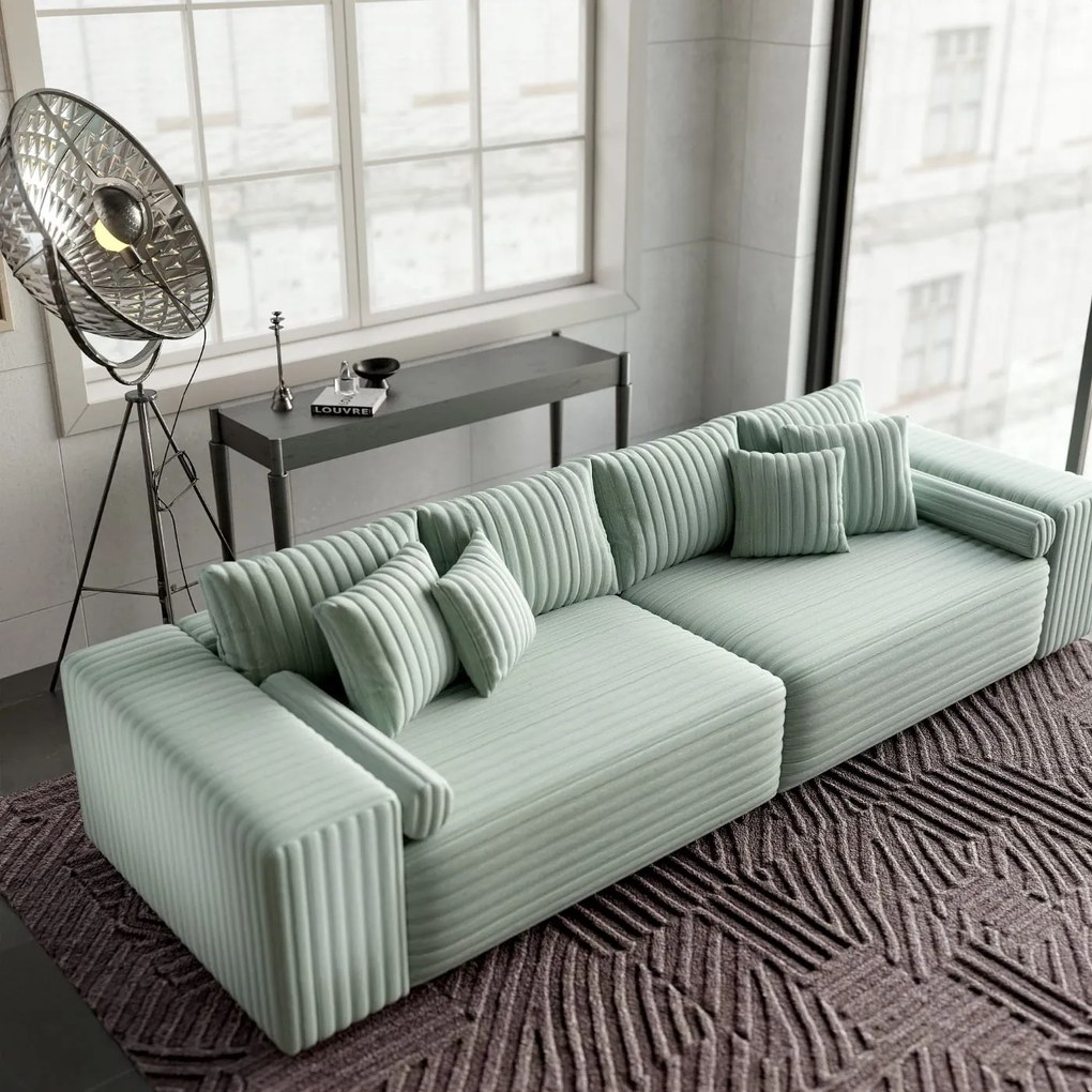 Canapea extensibilă dumonde cu ladă de depozitare si sezut confortabil din spuma high-density, Marbela Ambience Mint XXL 295x100 cm