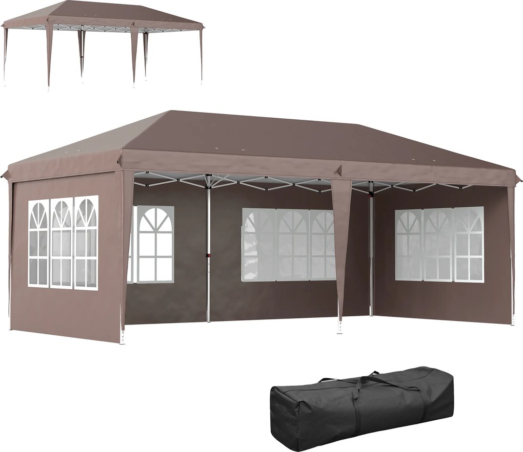 Outsunny Cort Pliabil 6x3 m Pop-up cu 4 Laterale Detașabile Foișor de Grădină cu 4 Ferestre și Sac de Transport Cafeniu | Aosom Romania