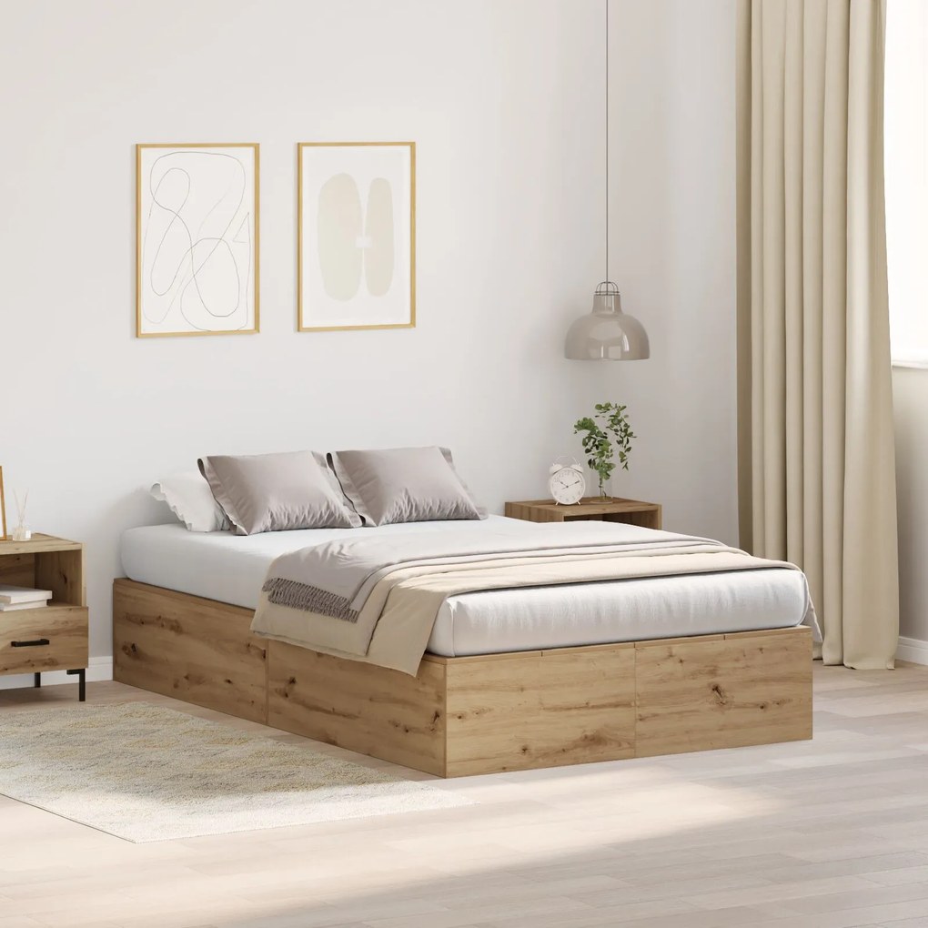 vidaXL Cadru de pat cu spațiu de stocare Stejar Artisan 120x200 cm