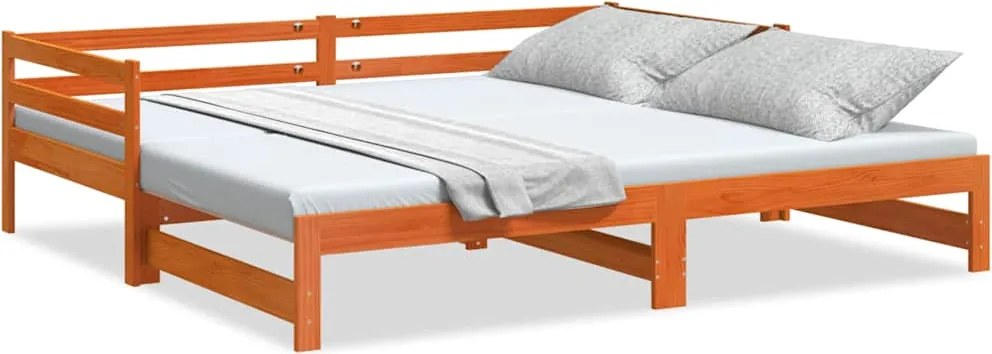 vidaXL Pat de zi cu extensie, maro ceruit, 90x200cm, lemn masiv de pin