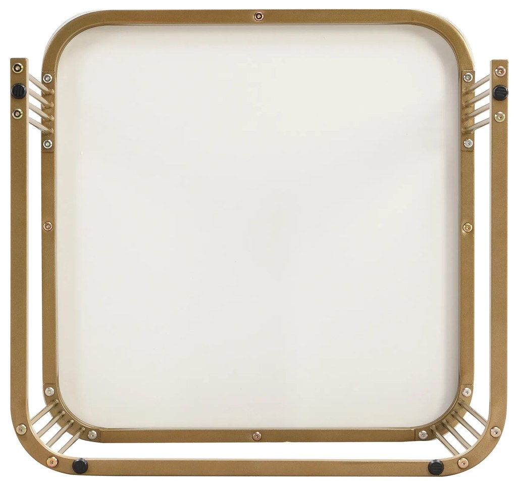 Set de Măsuțe de Cafea Suprapozabile din Marmură Lucioasă cu Detalii Aurii și Sertare, 60x60x45 cm + 50x50x34 cm, Alb