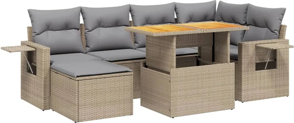 vidaXL Set canapele de grădină, 7 piese, cu perne, bej, poliratan