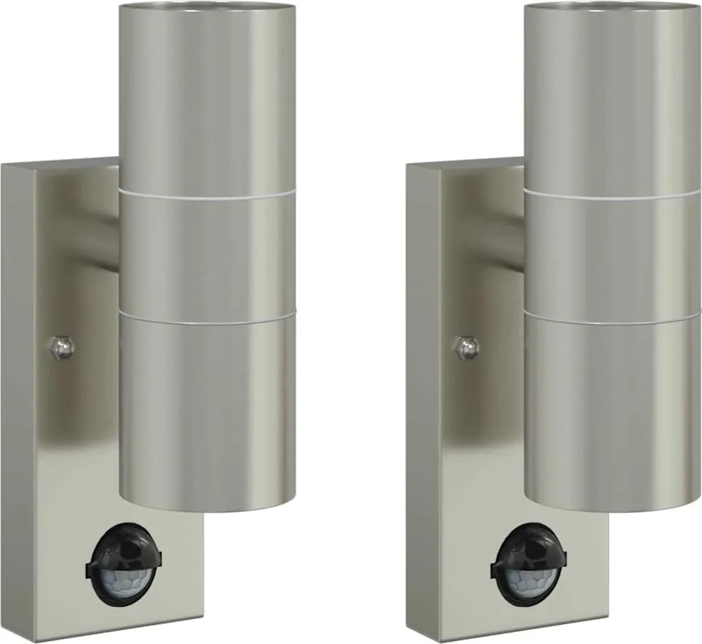 vidaXL Lumină de perete pentru exterior 2 pcs Argintiu 7 x 10 x 22 cm