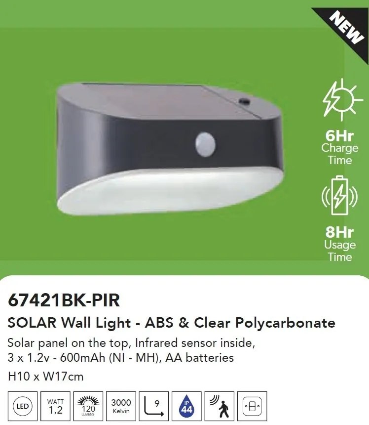 Aplica LED solara de exterior cu senzor de miscare IP44 Solar