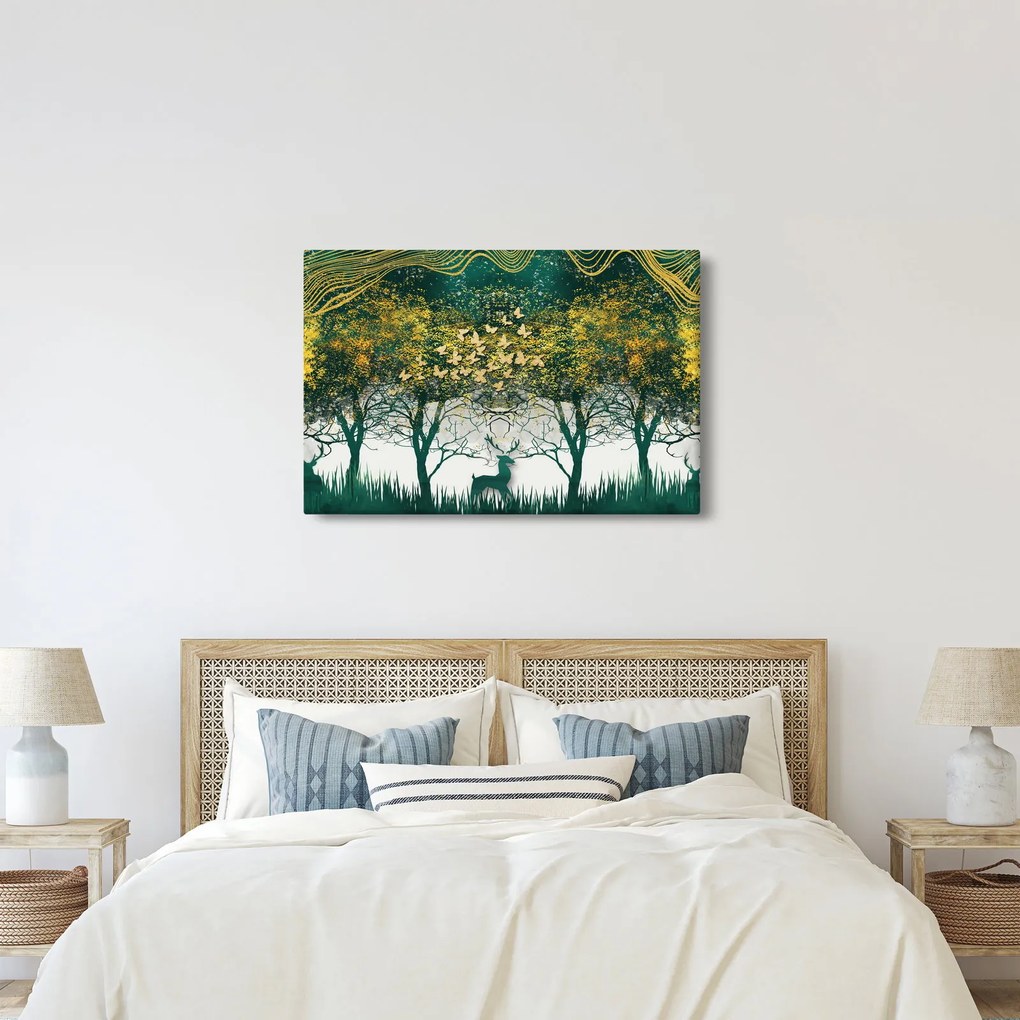 Tablou - Căprioare în pădurea verde (90x60 cm)