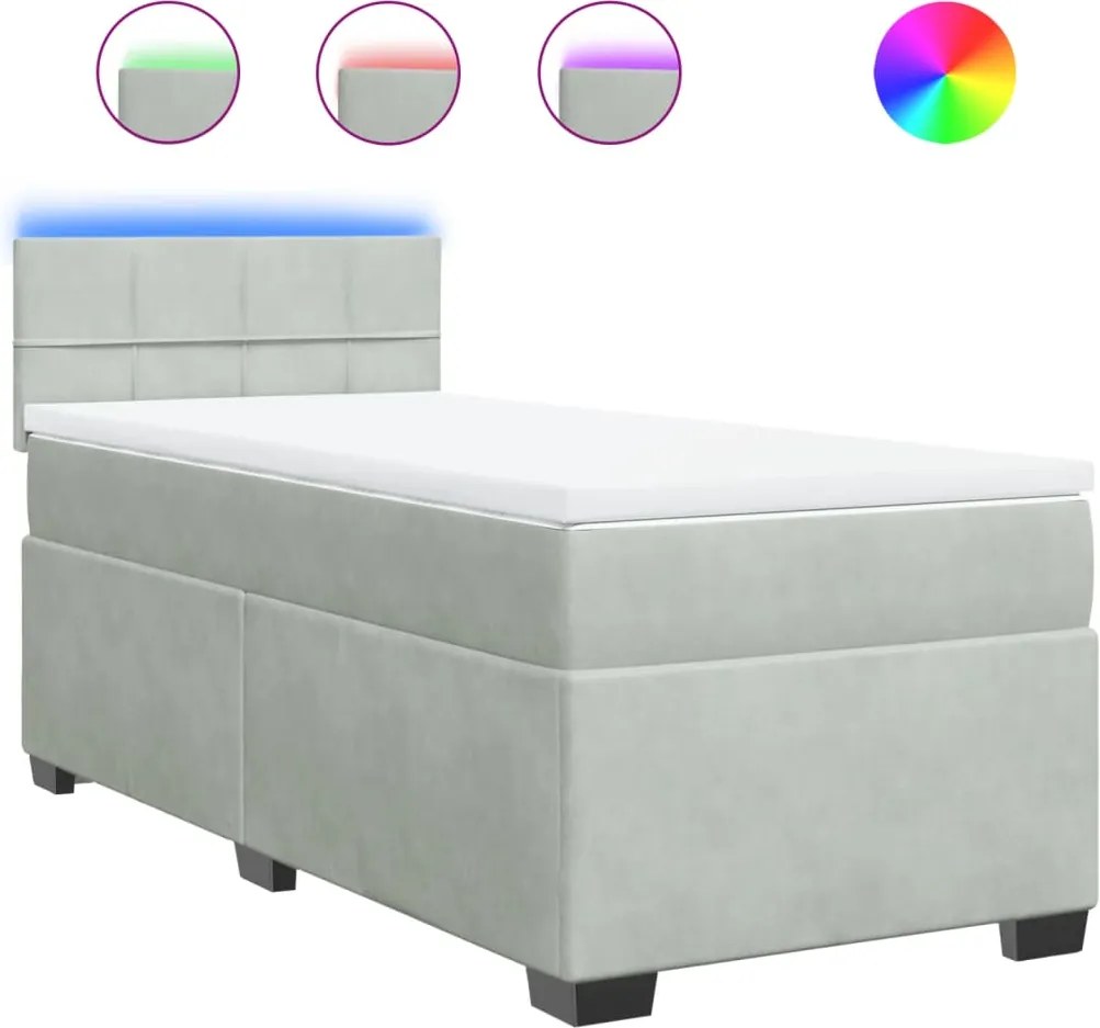 vidaXL Pat box spring cu saltea, gri deschis, 100x200 cm, catifea