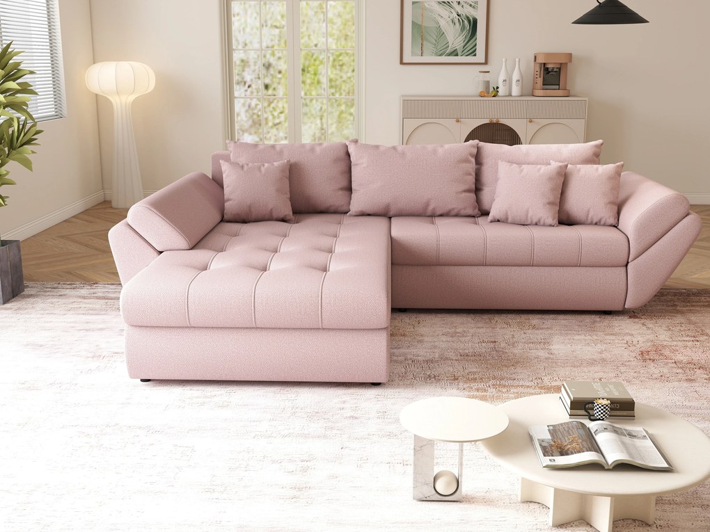 Colțar extensibil dumonde cu ladă de depozitare si sezut confortabil din spuma high-density, Loana Enjoy Flamingo 270x185 cm