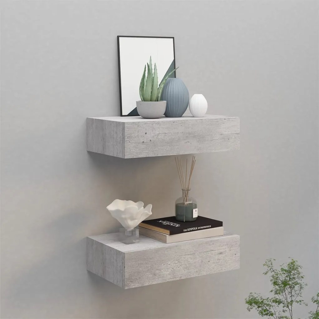 vidaXL Dulapuri de perete cu sertar 2 buc. gri beton 40x23,5x10 cm MDF