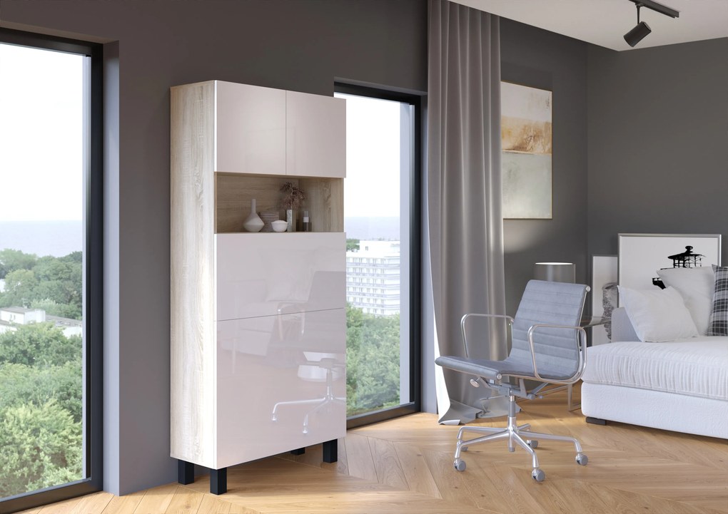 Masă PC Home (alb lucios + Stejar sonoma). 1124934