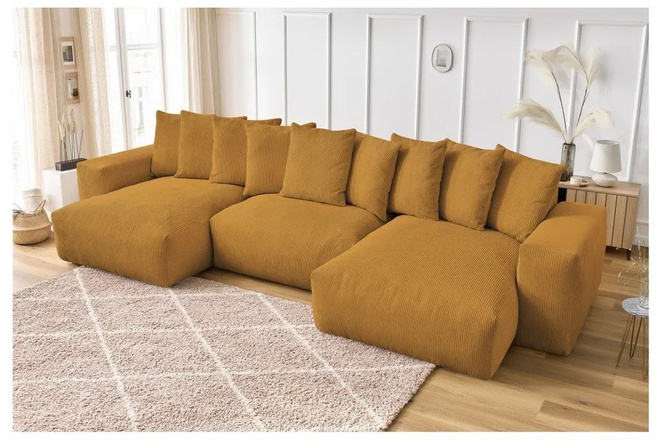 Colțar galben muștar cu tapițerie din catifea reiată Voltaire – Bobochic Paris