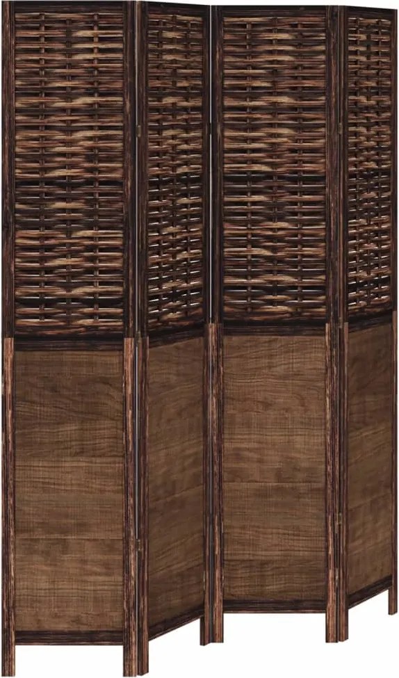 vidaXL Paravan cameră 4 panouri, maro închis, lemn masiv paulownia