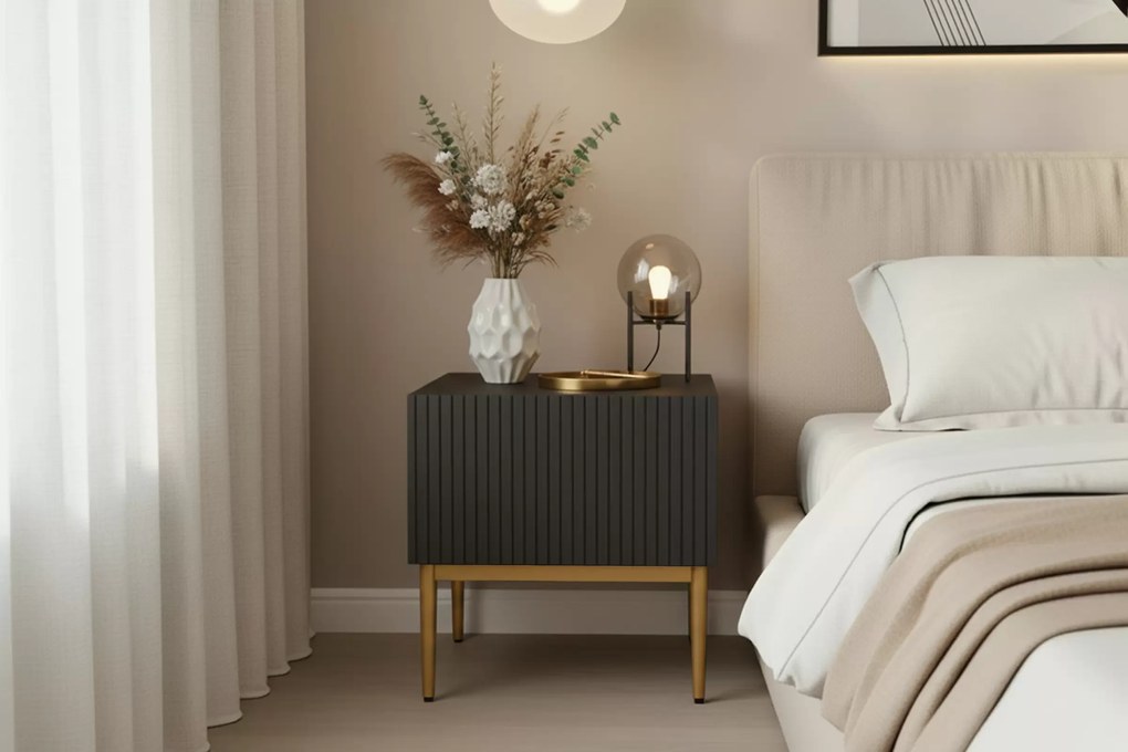 Set noptiera Nicole 46 cm - picioare negru / auriu