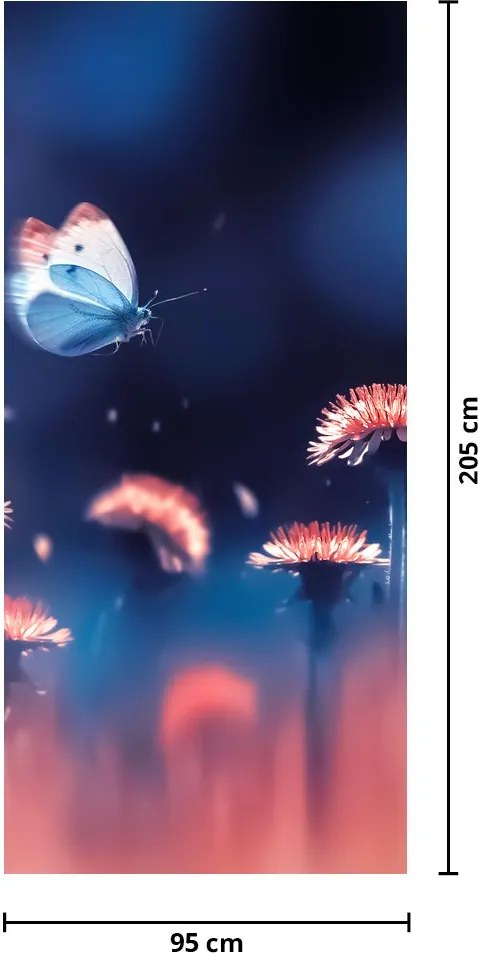 Fototapet pentru ușă - Păpădii cu fluture albastru (95x205cm)