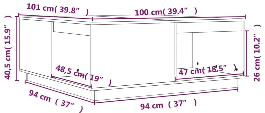 Masuta de cafea, 100x101x40,5 cm, lemn masiv de pin 1, Maro, 100 x 101 x 40.5 cm