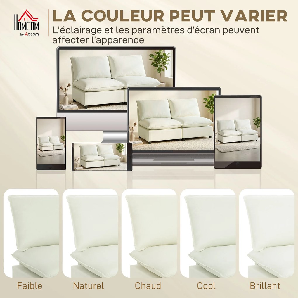 HOMCOM Canapea 2 locuri modulară, canapea de living modernă 146 cm fără brațe cu șezut larg, perne groase, crem | Aosom Romania